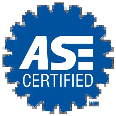ASE Certified badge logo featuring white text on a blue star-shaped background